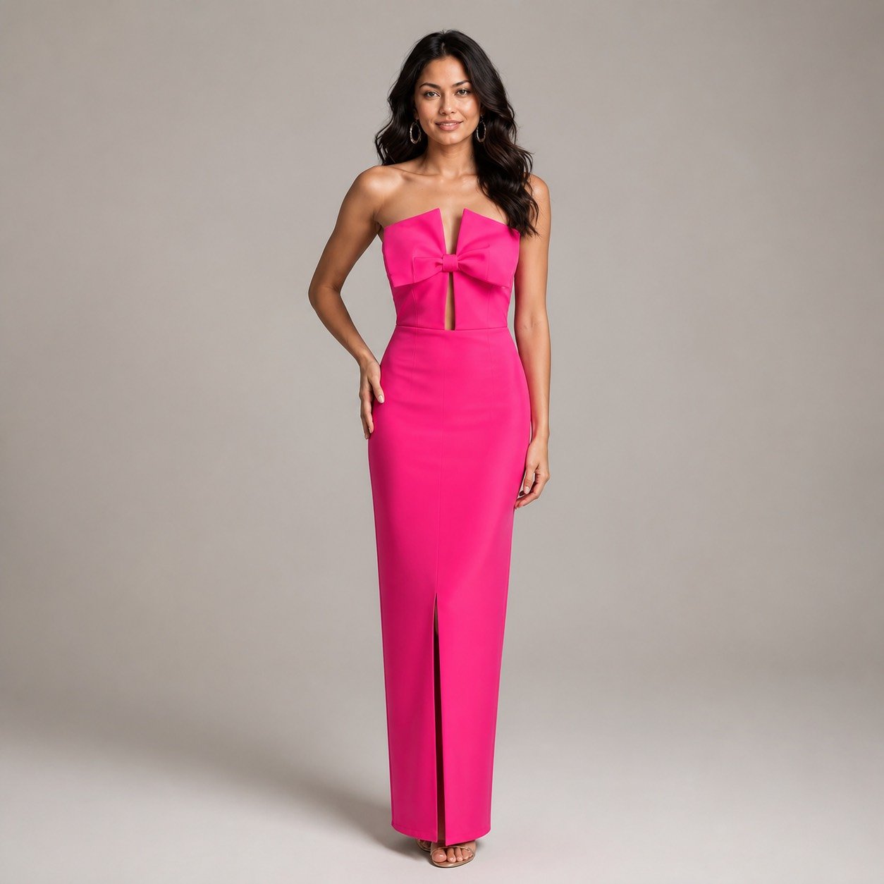 Vestido Maxi Rosado con Lazo para Mujer – Eyyo Atelier EYO10377 - Image 2