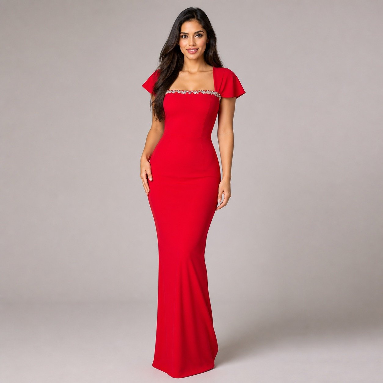 Vestido Maxi Rojo con Piedras para Mujer – Eyyo Atelier EYO10667 - Image 2