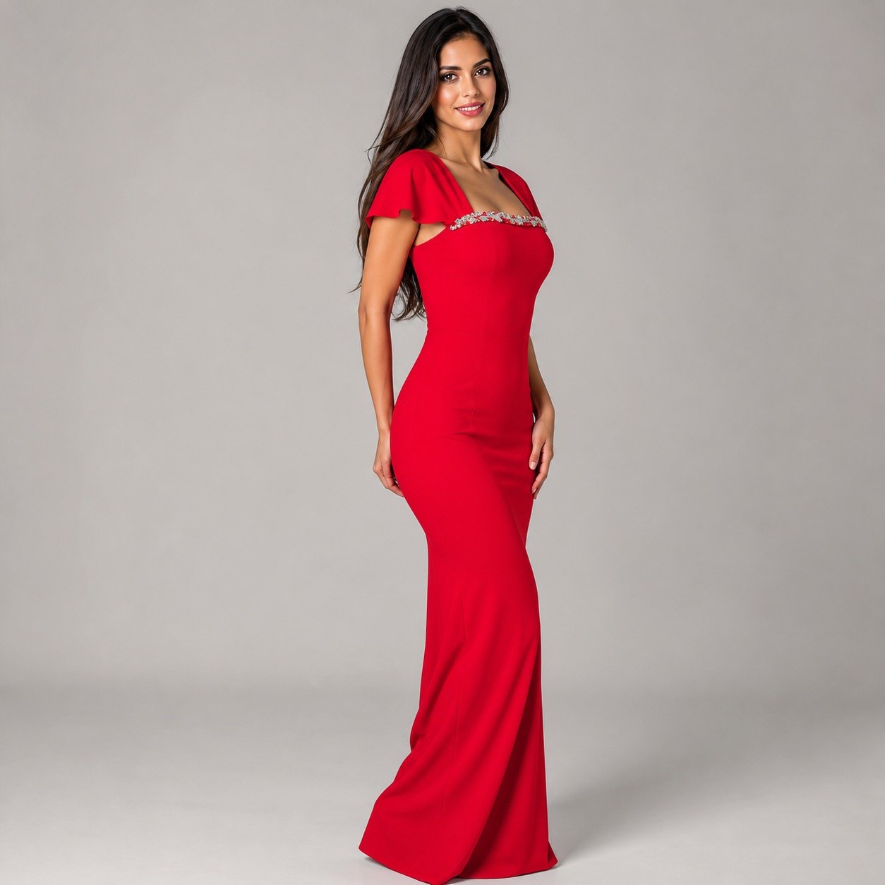 Vestido Maxi Rojo con Piedras para Mujer – Eyyo Atelier EYO10667 - Image 3