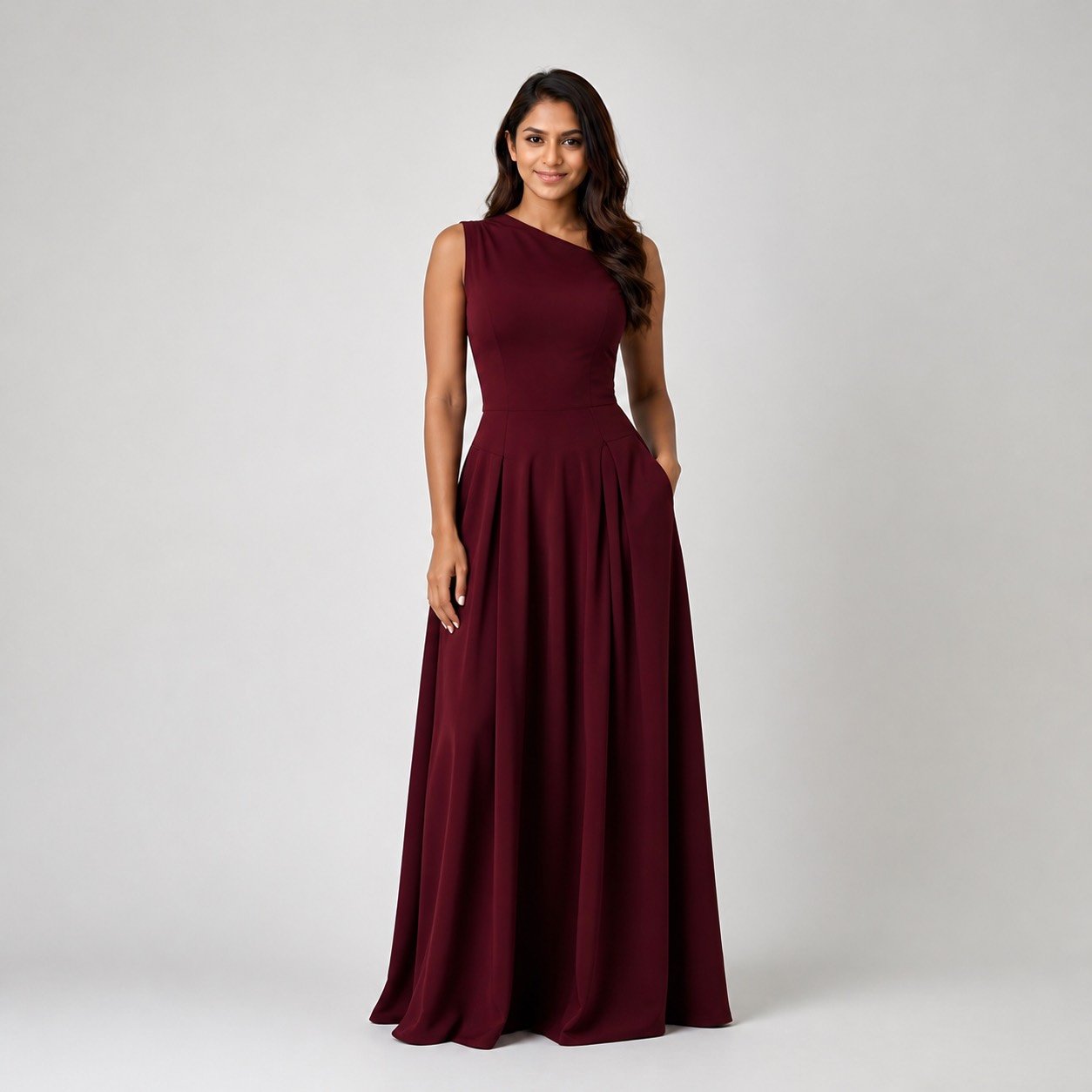 Vestido Plisado Vino para Mujer – Eyyo Atelier EYO14244 - Image 2
