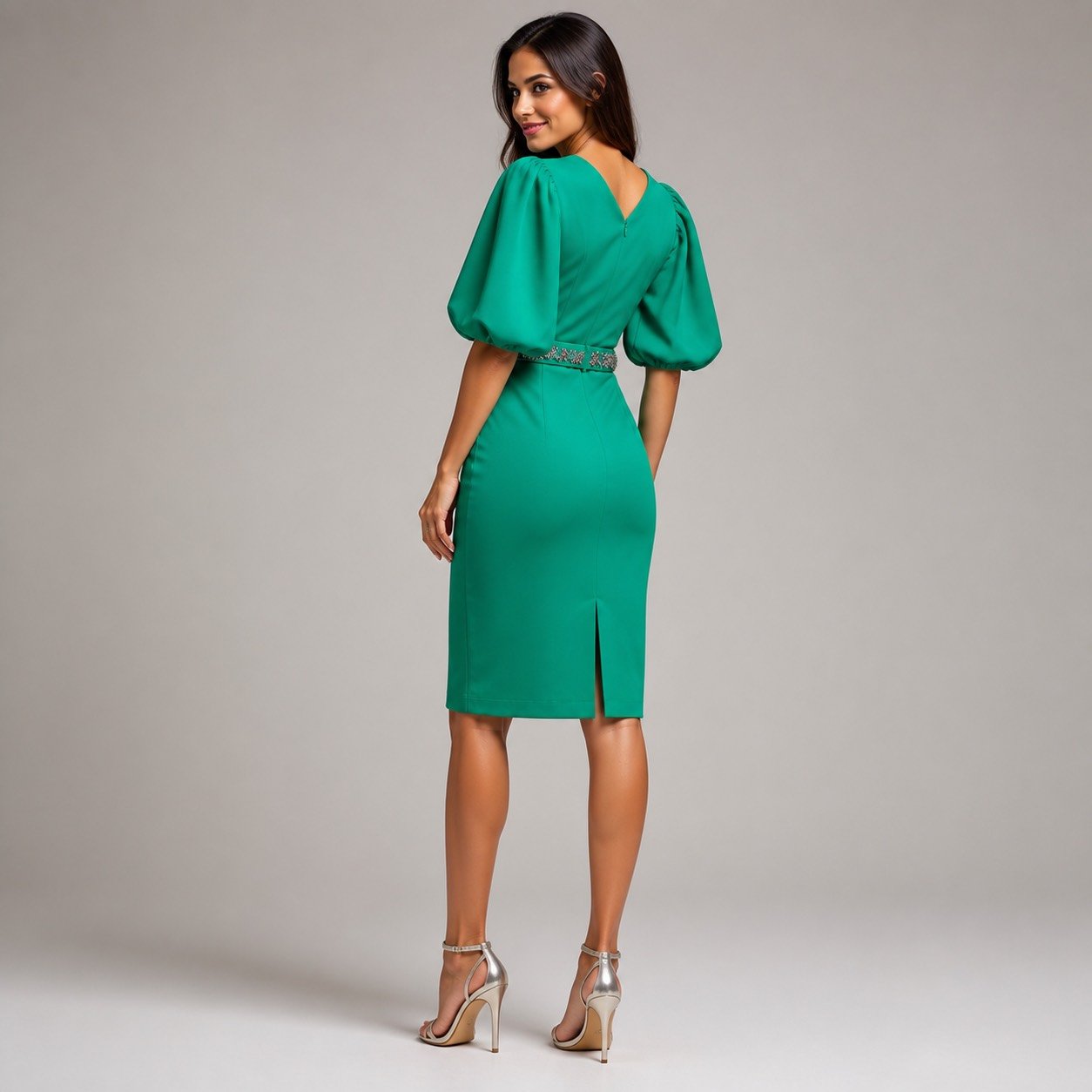 Vestido Verde de Manga Globo para Mujer – Fervente 76163 - Image 4